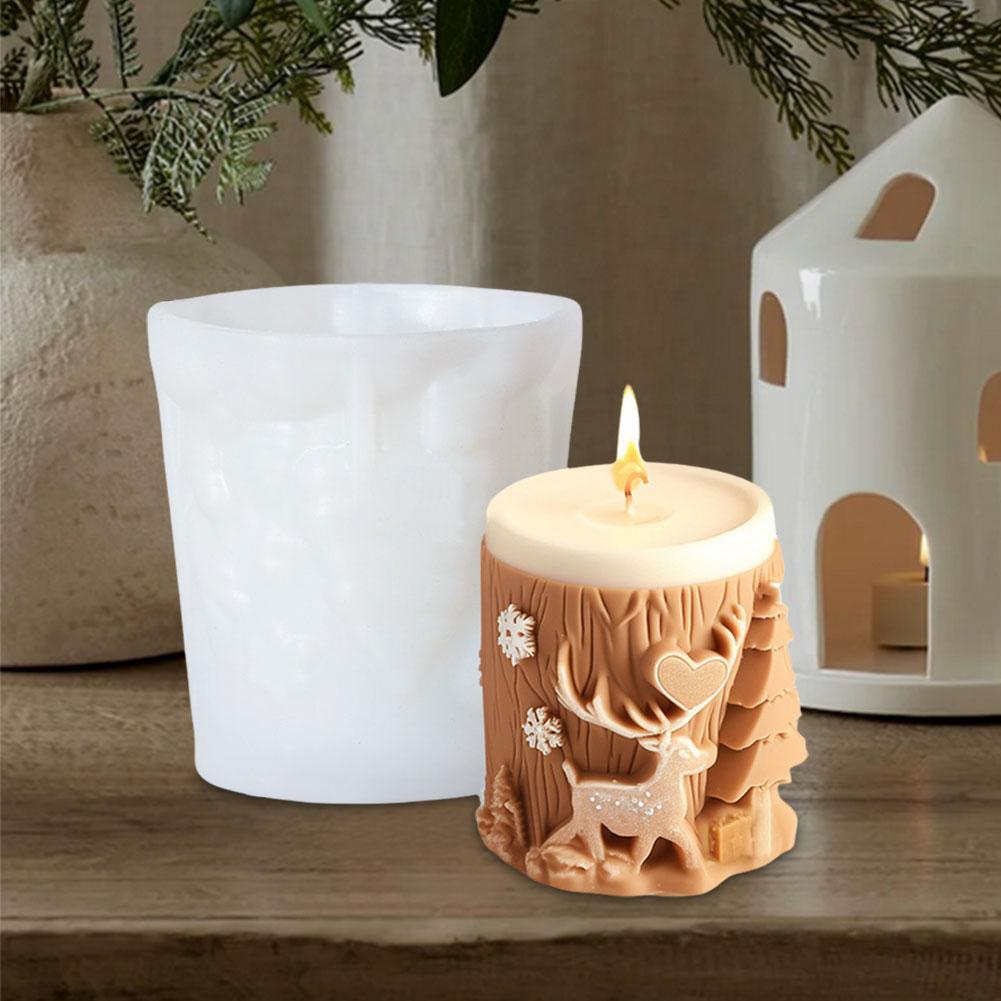 3D Christmas Tree Elk Relief Cylinder Candle Silicone Mold Merry Christmas Epoxy Resin Mold DIY Xmas Art Craft Gifts Home Decor