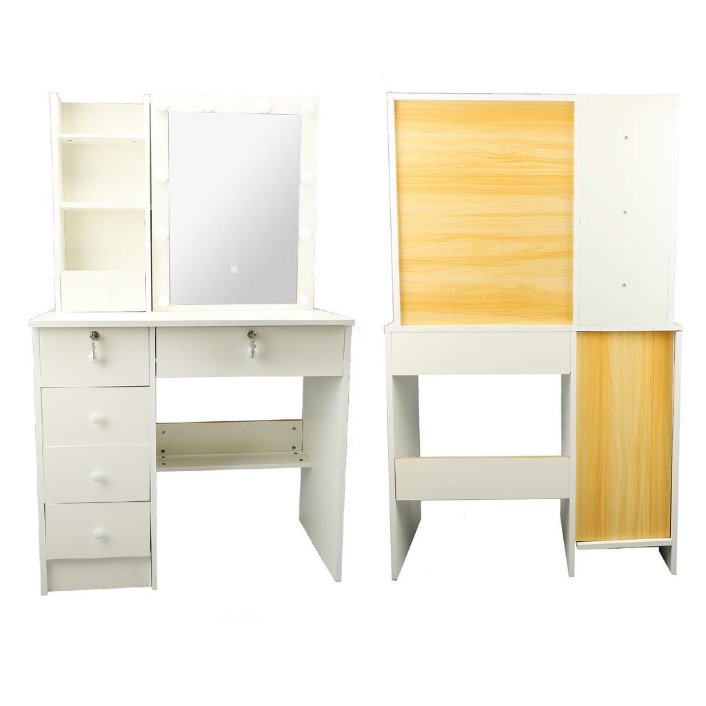 Vanity Desk with Mirror and Lights MDF Modern Makeup Dressing Table with Drawers for Bedroom US