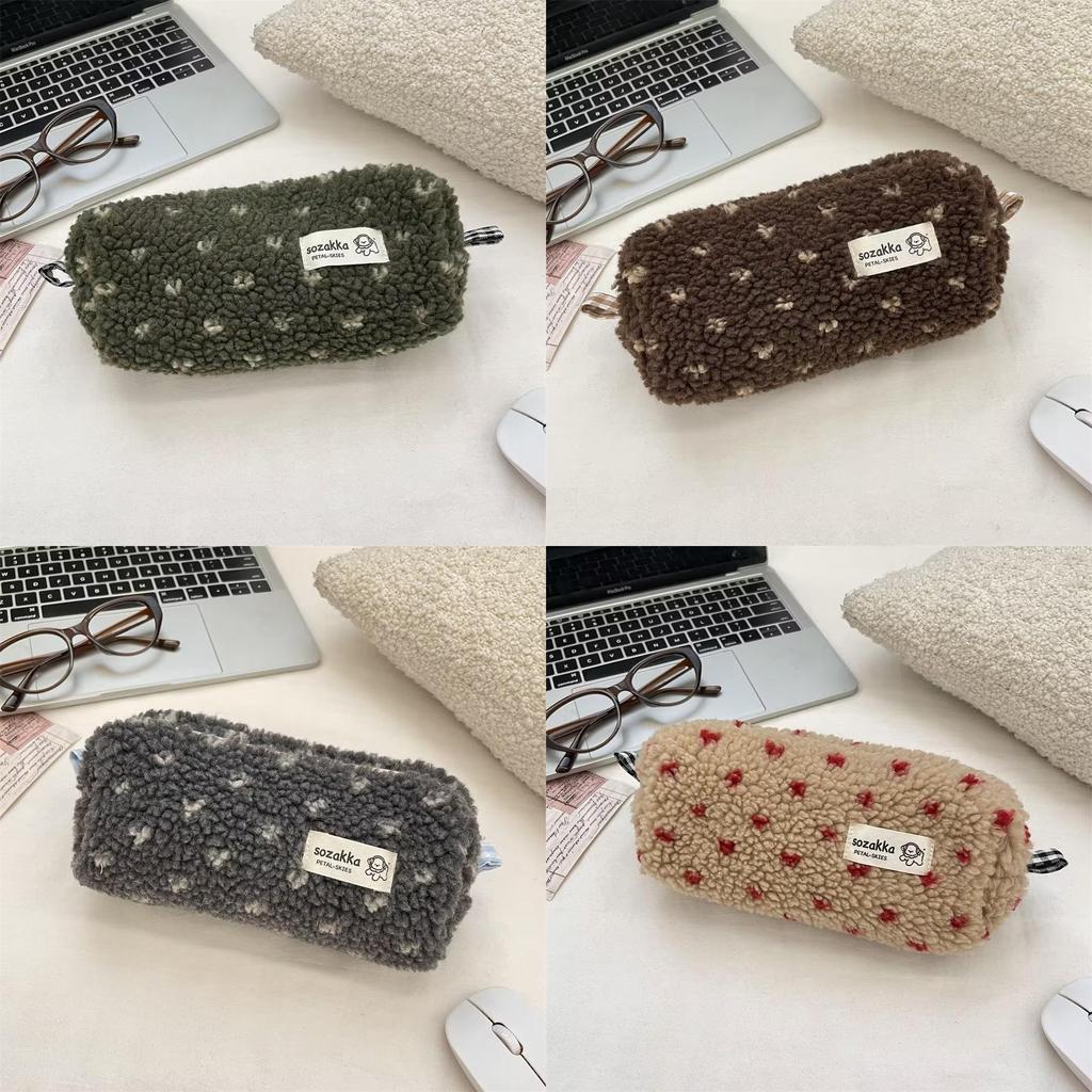 Plush Heart Pencil Case For Students With Large Capacity Storage Bag For School Supplies