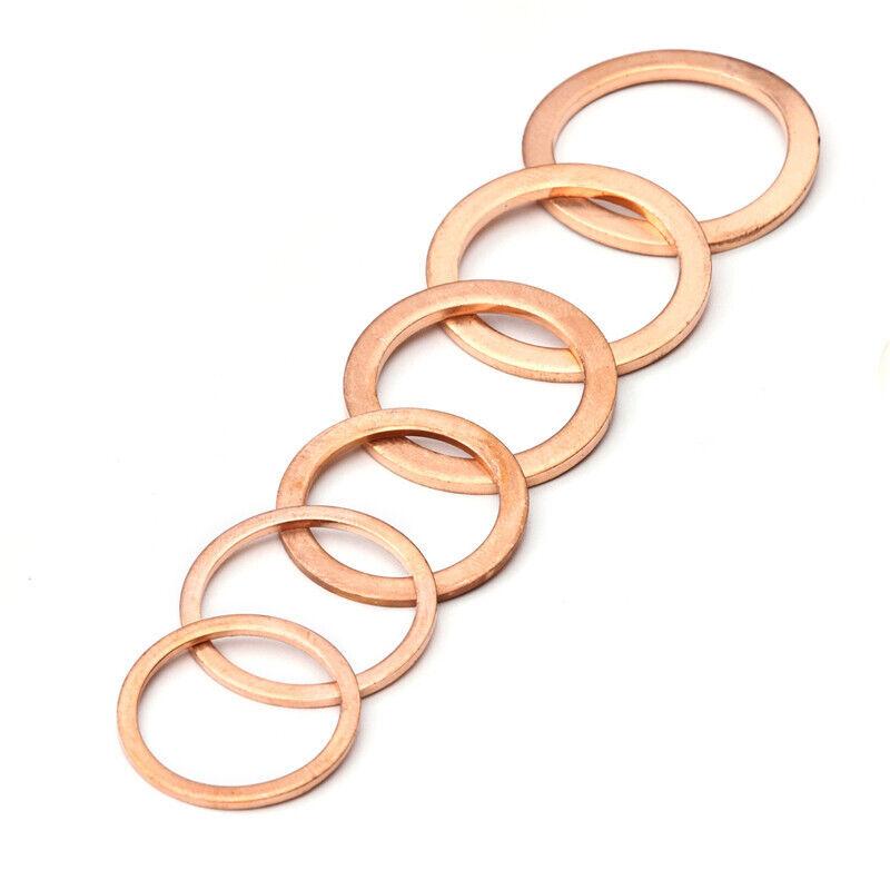 100pcs Copper Crush Washer Gasket Set Flat Ring Seal Assortment Kit