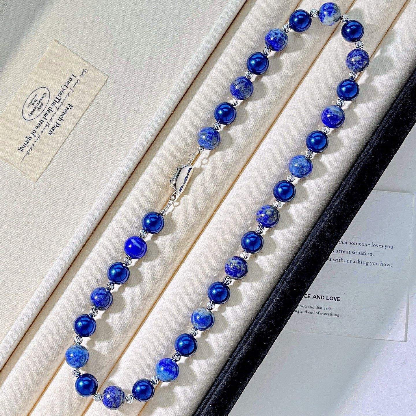 10Mm Autumn And Winter Natural Lapis Lazuli Design Sweater Chain Necklace Collarbone Chain