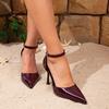 Women's High-heeled Sandals Burgundy Fashion High-heeled Women's Shoes Stiletto Buckle Fashion Pointed Simple High-heeled Sandals