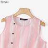 ZANZEA Women Casual Round Neck Loose Stripe Sleeveless Tank Tops