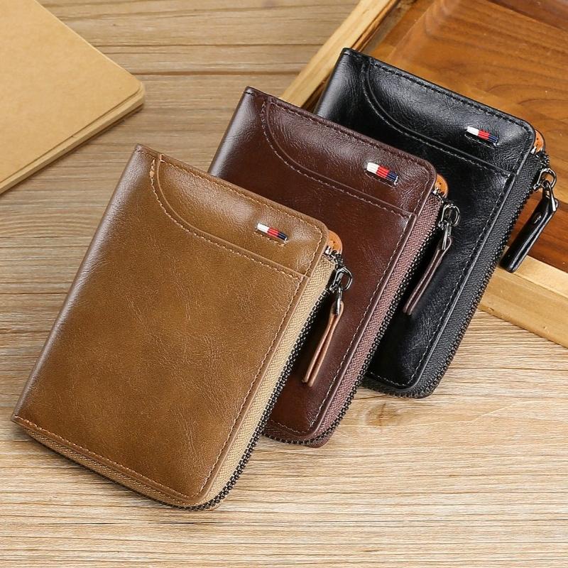 Portefeuille Homme Cuir Affaires Pince à Billets Porte-Cartes Portefeuille Zippé Portefeuilles de Luxe pour Hommes Protection RFID Portefeuilles Carteira Masculina
