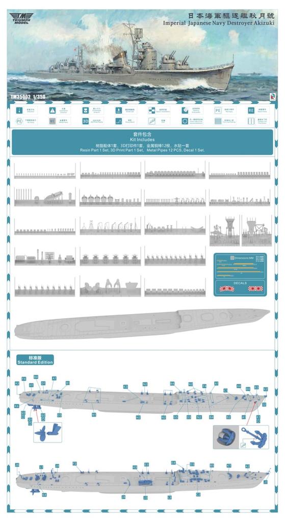Triumph Model 1/350 Japanese Navy Destroyer Akizuki 1944 Upgrade Parts Set Resin Kit TRFM35002UP (Ship)