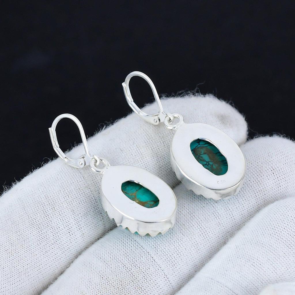 Boucle d'oreille en argent sterling 925 avec pierre gemme ovale turquoise naturelle, boucles d'oreilles pendantes bijoux bohèmes en argent, cadeaux pour la Saint-Valentin pour elle
