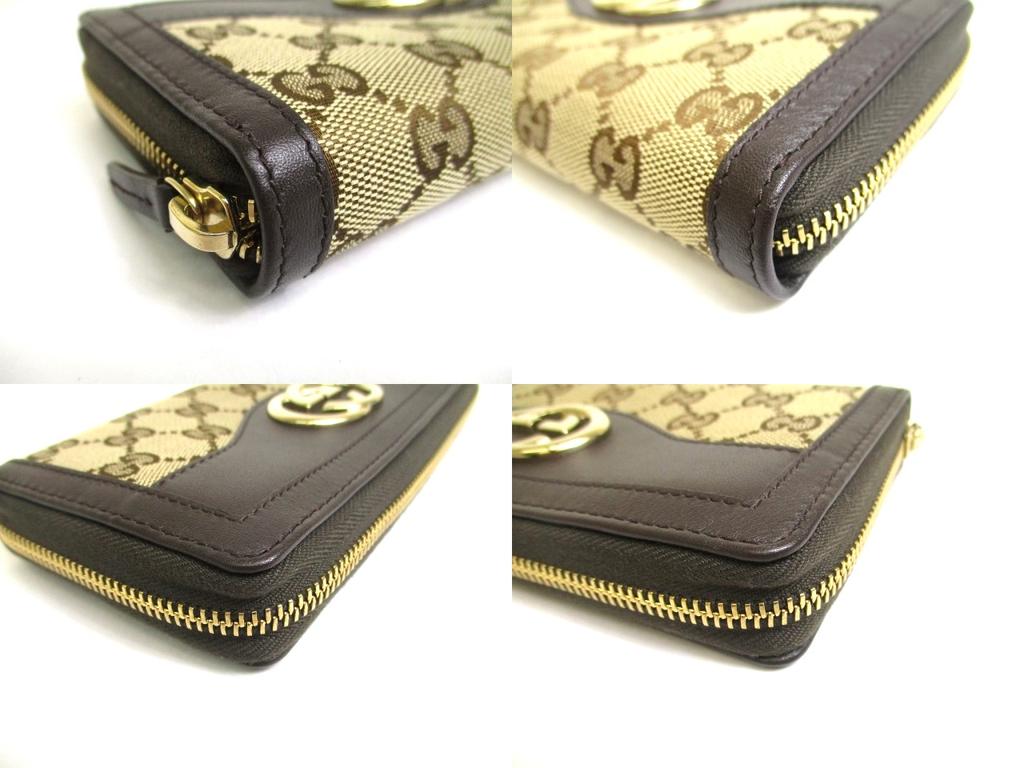 Autentisk GUCCI GG Brun Canvas og Lær Rund Glidelås Lang Lommebok #a554 Oppusset