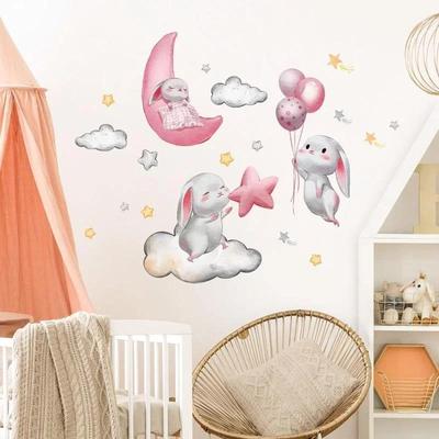 2024 New Wall Sticker Rabbit Cloud Balloon Star Wall Sticker Background Children's Room Decoration Wall Sticker Self Adhesive