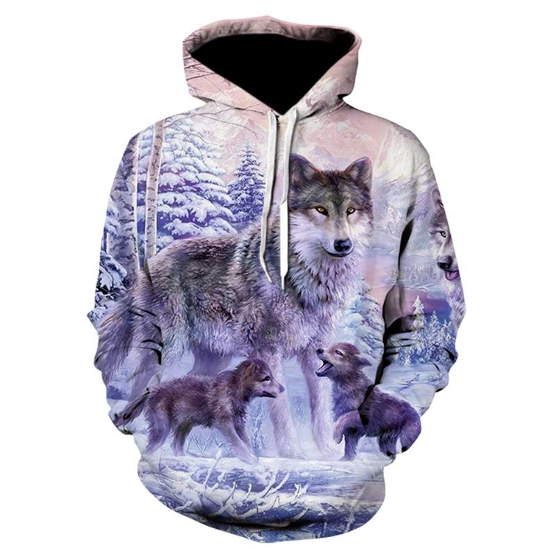 Zwei Schneewolf 3D-gedruckter Hoodie Harajuku Streetwear Hoodies Lässige Cartoon-Jacke Tier Beliebte personalisierte Sportbekleidung S-6XL