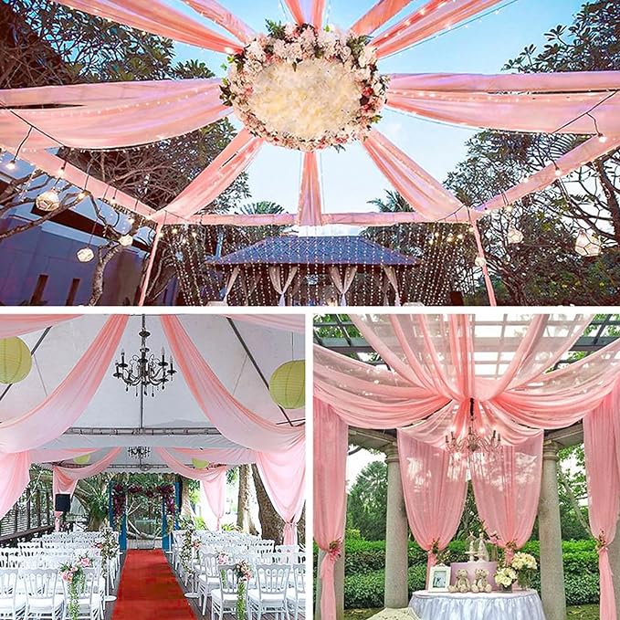 6 Panels 2.46ft X 10ft Wedding Ceiling Drapes Chiffon Fabric Event Party Banquet Drapes for Ceremony Stage Roof Decoration