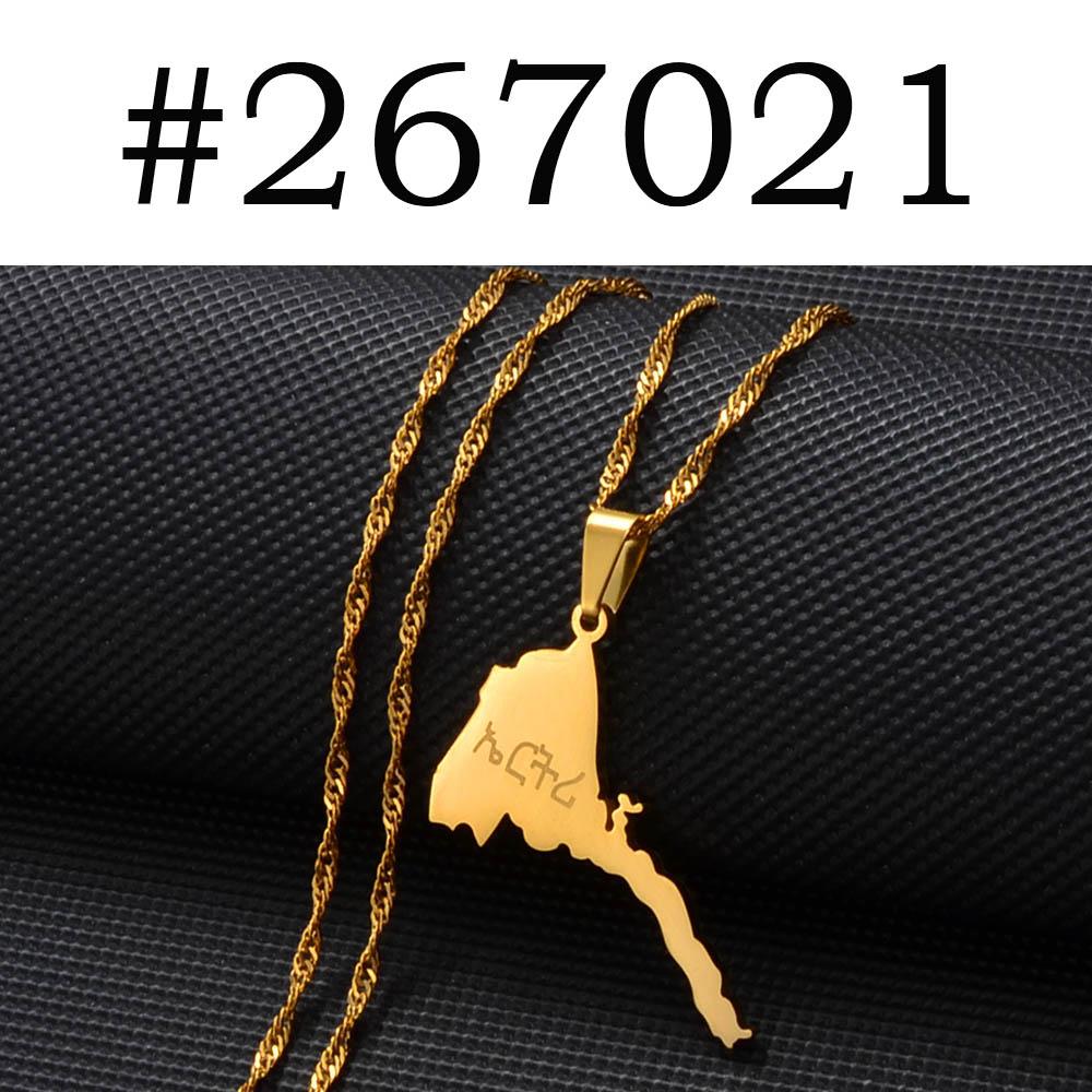 Women s Eritrea Map Pendant Necklace Water Wave Chain Stainless Steel Silver African Inspired Map Eritrea - Women-#267021 45cm / 17.7 inches