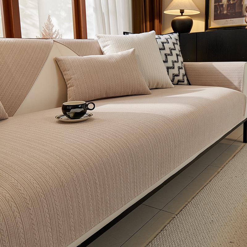 Einfaches und modernes einfarbiges wasserdichtes Sofakissen Universal für alle Jahreszeiten Chenille Wohnzimmerstoff Rutschfestes Leder All-inclusive Sofabezug