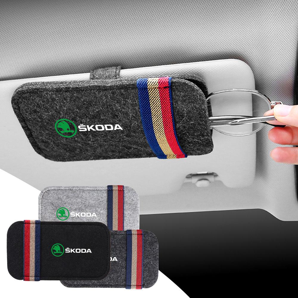 BAVK9 Car Interior Sun Visor Storage Box Eyeglasses Holder Sunglasses Clip For Skoda S Octavia Rapid Fabia Superb KAMIQ Roomster VRS