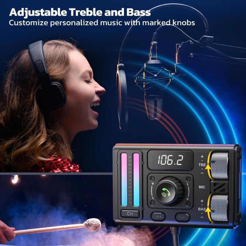 Wireless Bluetooth-compatible FM Radio Adapter Music Player FM Transmitter with Handsfree Calling USB Ports Charging