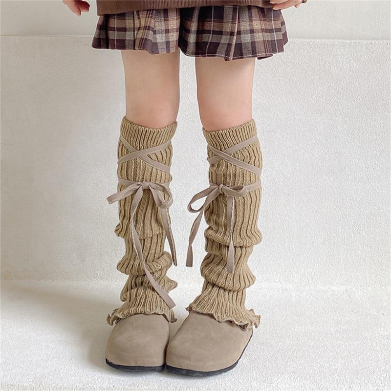 Sock Sleeves Fashionable Tie Bowknot Girls Stackable Socks Comfortable Leg Cover for Daily Wear and Parties