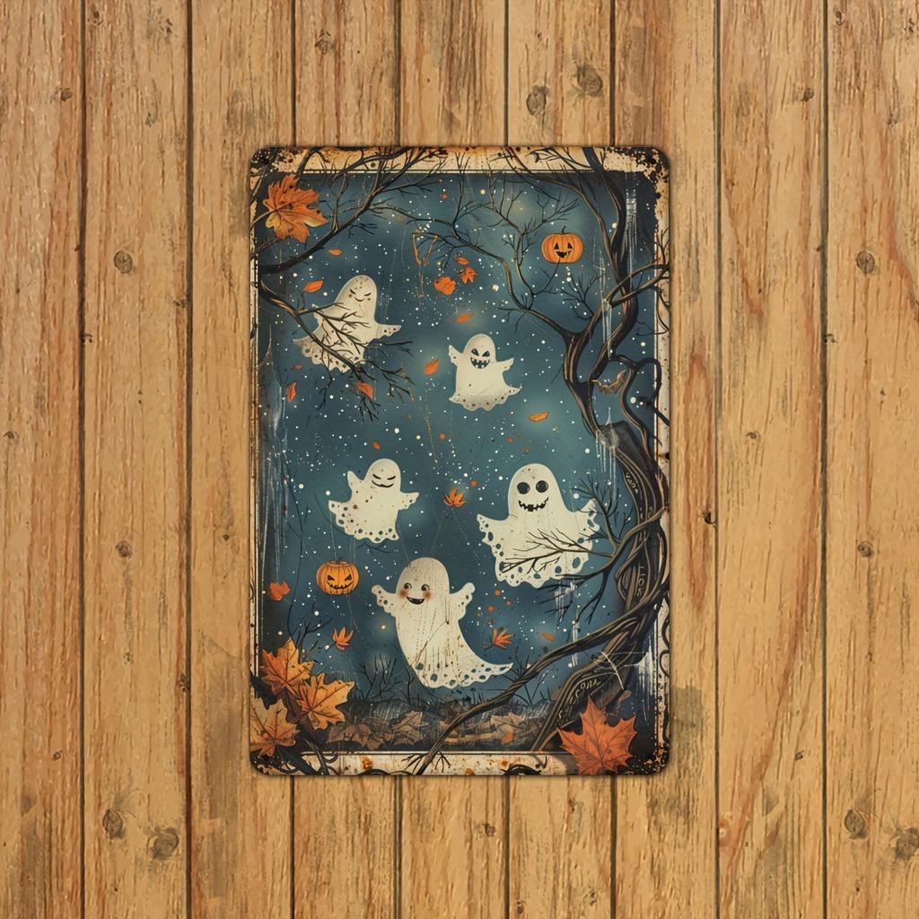 Spooky & Funny Pumpkin Vintage Metal Tin Sign - Durable, Bend-Resistant Wall Art for Halloween Decor, Gardens, Studios - 8x12 In