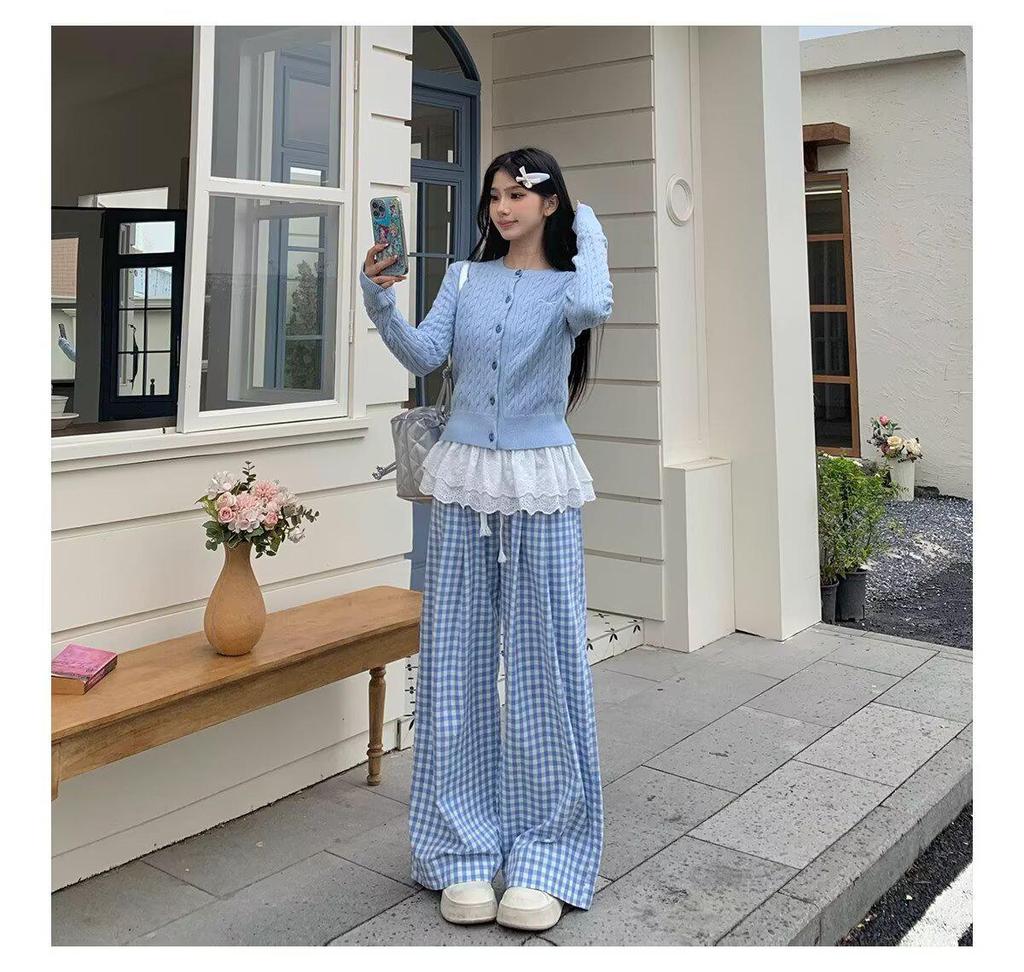 Damen Koreanische Karohose mit hohem Bund - Frühling/Sommer 2025, Vielseitiger Weitbein-Stil