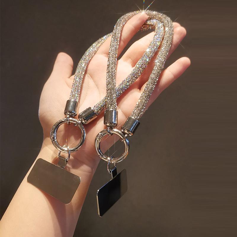 Full Crystal Diamond Phone Lanyard Light Luxury Style Short Chain Handheld Hanging Wrist Flash Diamond With Metal Clip Universal
