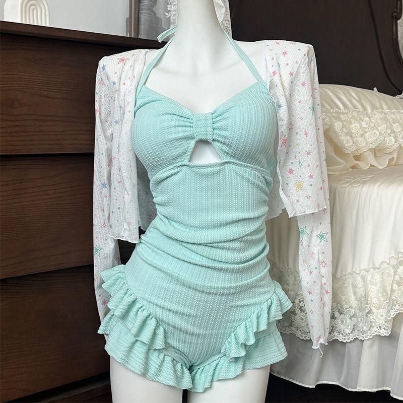

Mint Chicken One-piece Swimsuit Two-piece Fresh Girl Slimming Water Park Vacation XL мятный зеленый