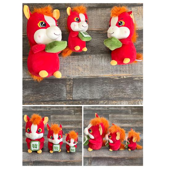 Cute Red Horse Plush Doll Horse Holding Mahjong Ornament Soft Desktop Zodiac Mascot Wealth Attracting Year of Horse Gifts