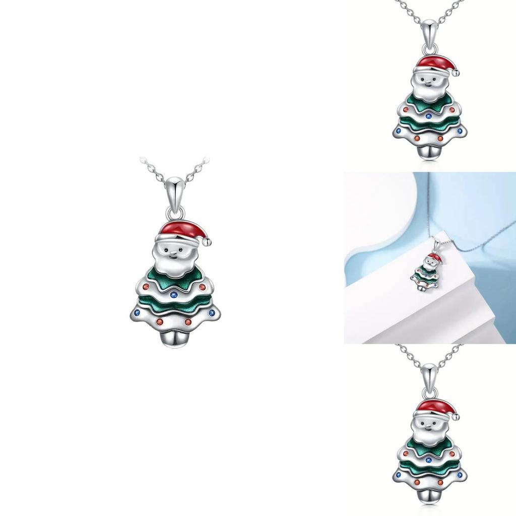 Christmas Santa Geometric Pendant Necklace With Micro Inlaid Alloy For Holiday Celebration
