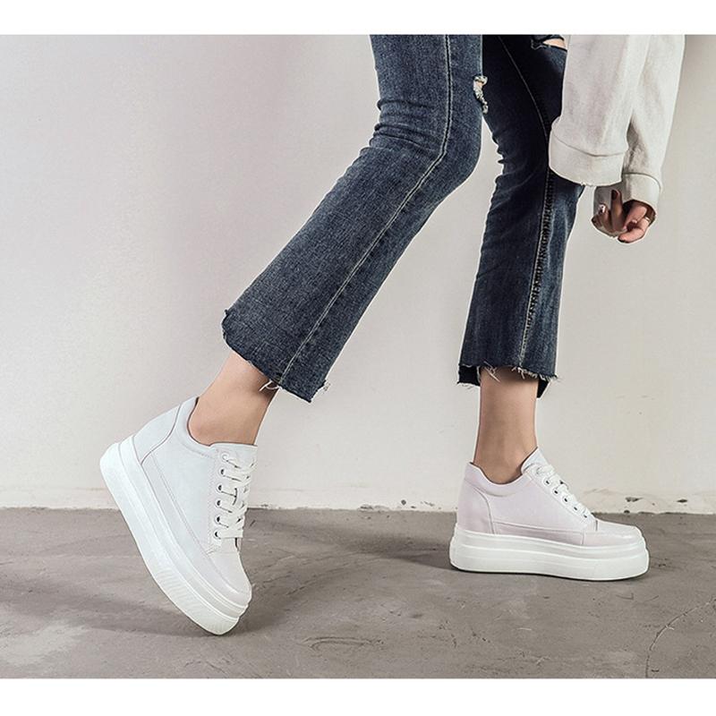 Fashion Shoes Women High Top Sneakers Flat White Shoes Sweet Ladies Height Increasing Shoes 8cm