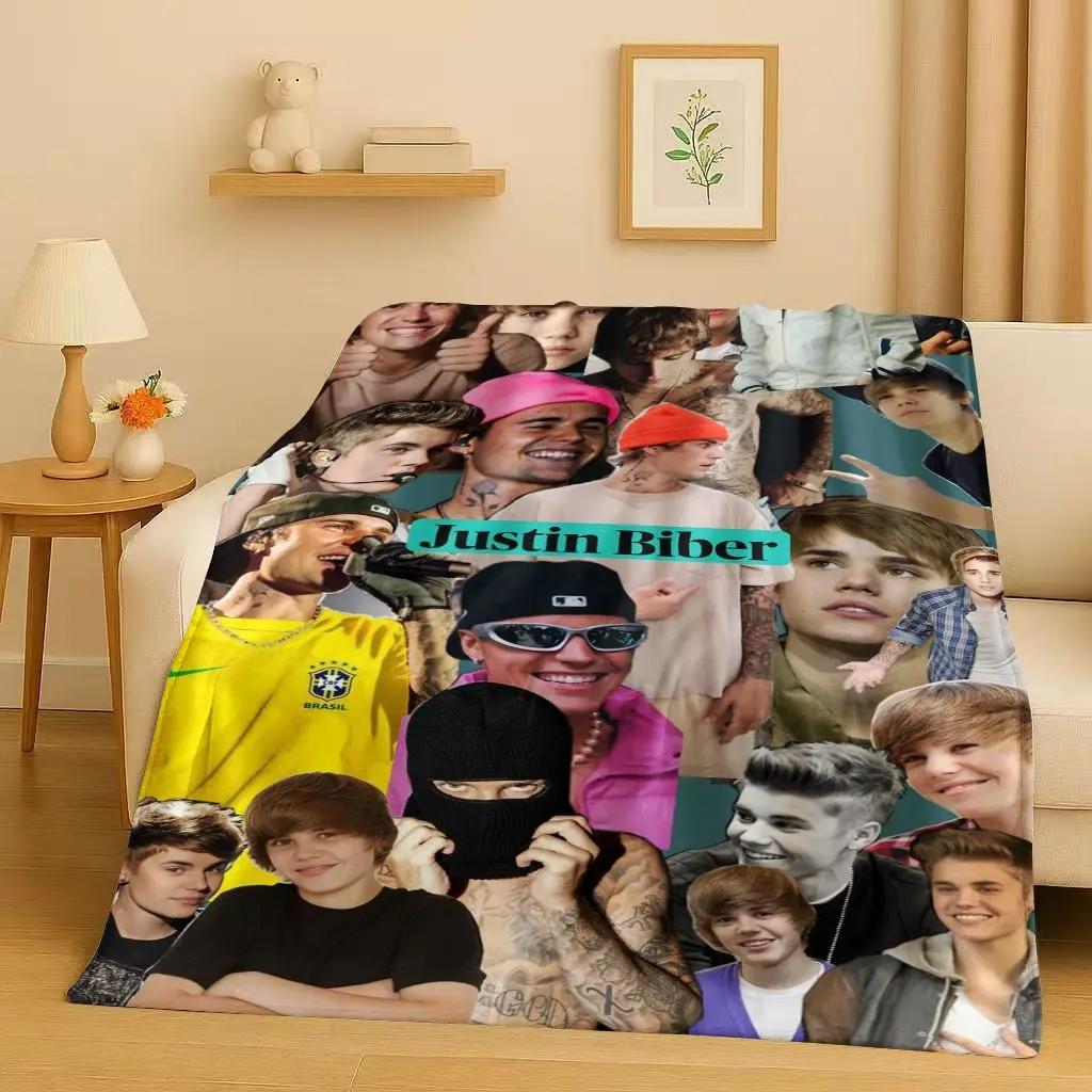 Neue Mode B-Bieber Sänger Star Flanelldecke, Ultraweiche Warme Plüschdecke für Zuhause Schlafzimmer Bett Sofa Abdeckung Büro Reise Geschenk
