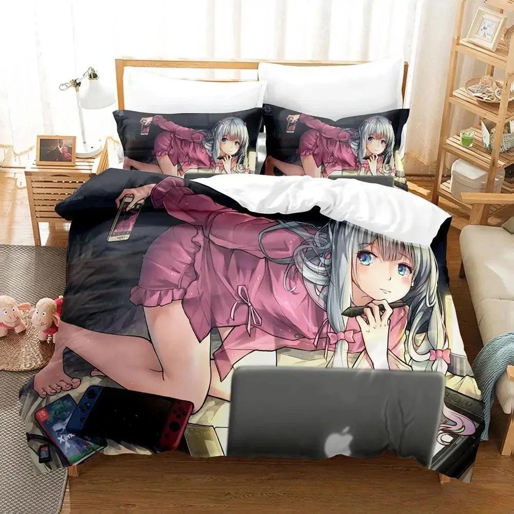 Home Living Luxury  Sagiri Izumi Bedding Set Cartoon Anime Three-piece Set Adult Kid Bedroom Duvet Cover Sets 3D Kawaii Girls