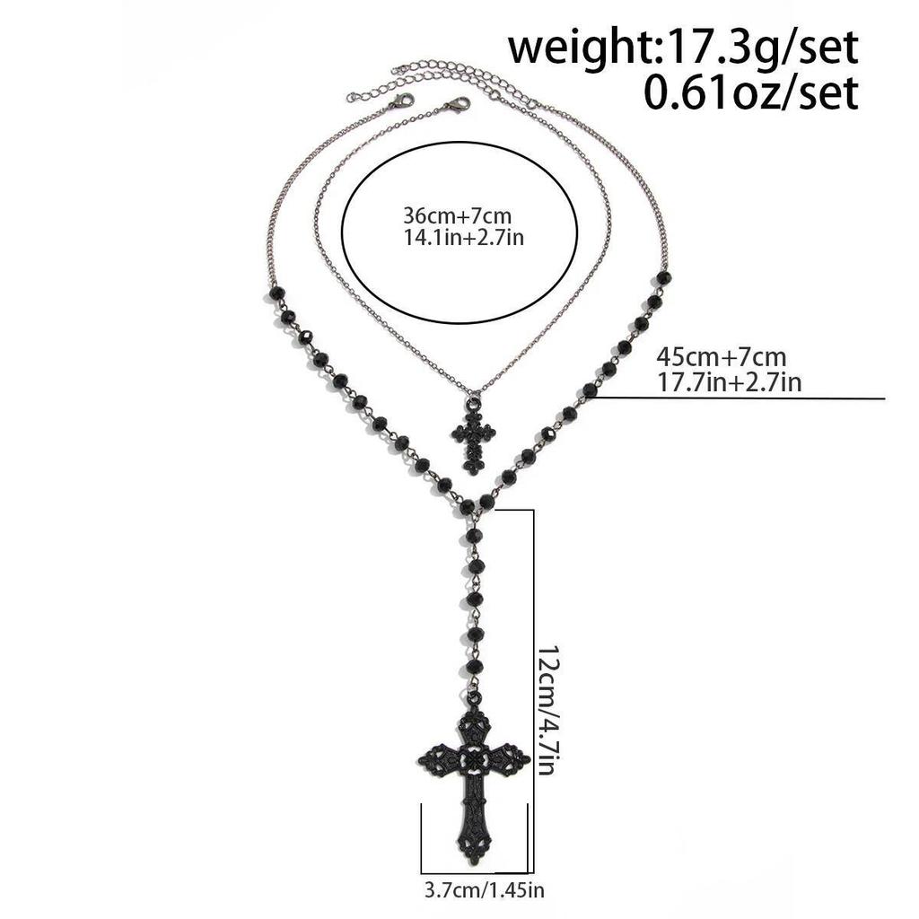 Ingemark 2Pcs/Set Creative Jesus Cross Pendant Choker Necklace for Women Goth Black Crystal Chain Halloween Neck Jewelry Gift