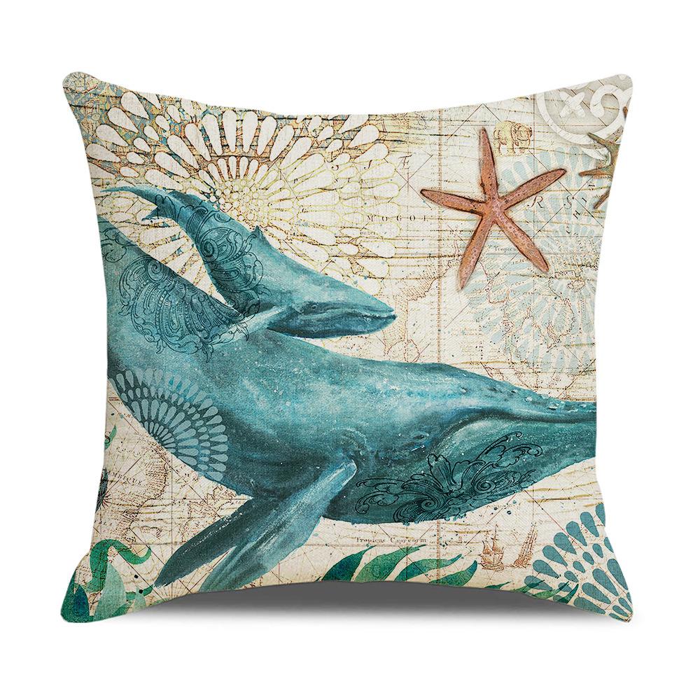Retro Mediterranean Ocean Digital Print Linen Pillow Reading Cushion Home Furnishings