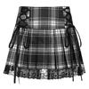 Polyester Plaid Cross Strap Lace Short Skirt With Pleats For Casual Women