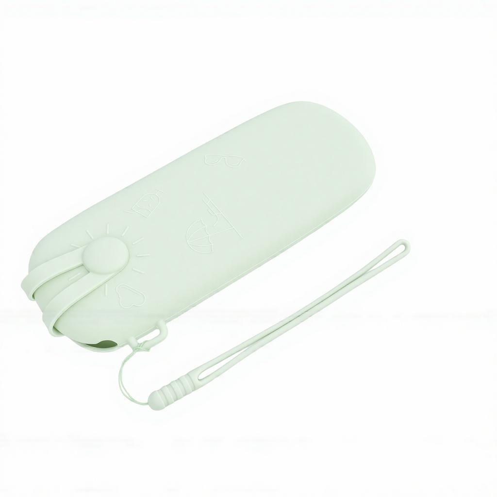 Sunglasses Pouch Magnetic Soft Portable Silicone Makeup Brush Pouch with Detachable Strap Green