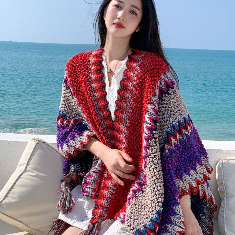 Yunnan Retro Tassel Shawl - Women's Autumn/Winter Cape Scarf for Travel & Vacation