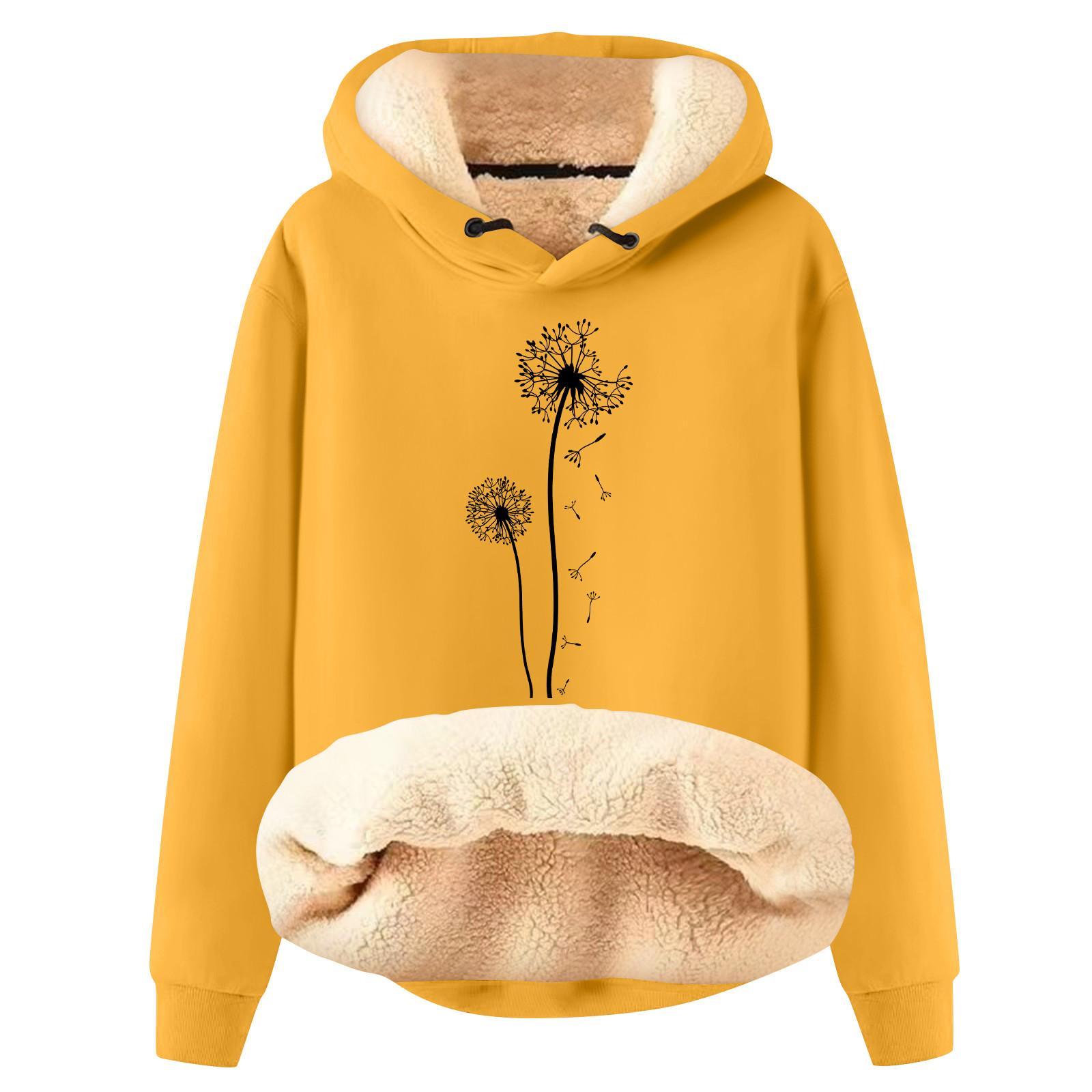 

Женская модная плюшевая теплая свободная толстовка с капюшоном и принтом XL жёлтый