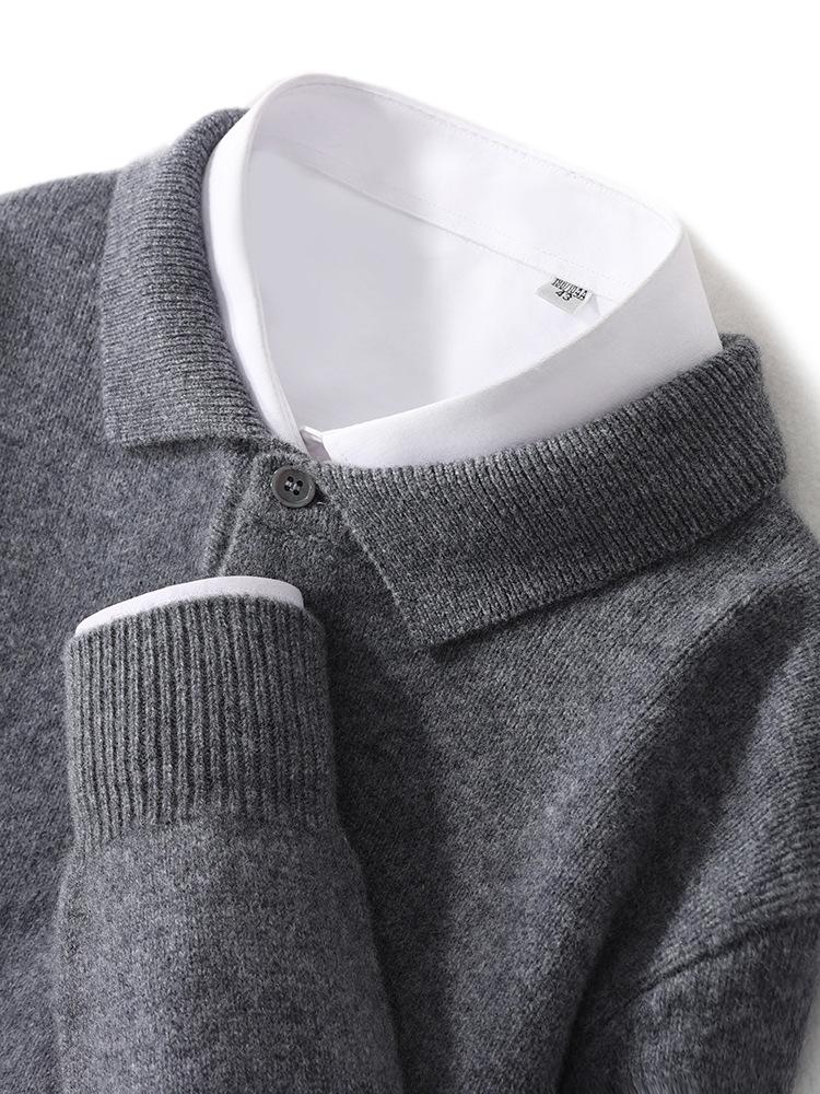 Men's 100% Pure Wool Polo Neck Sweater - Business Casual Autumn/Winter Knitwear