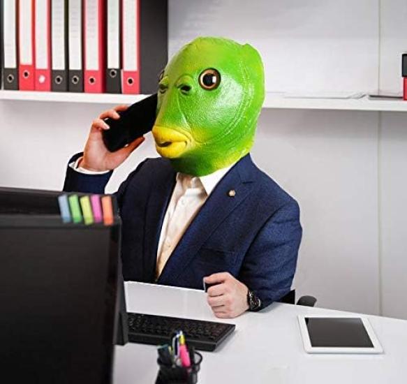 [ShuaWdk] Funny Green Fish Head Mask for Halloween, Funny Merman Mask, Animal Mask, Headgear, Disguise, Monster, Cosplay, Realistic Rubber Green Head