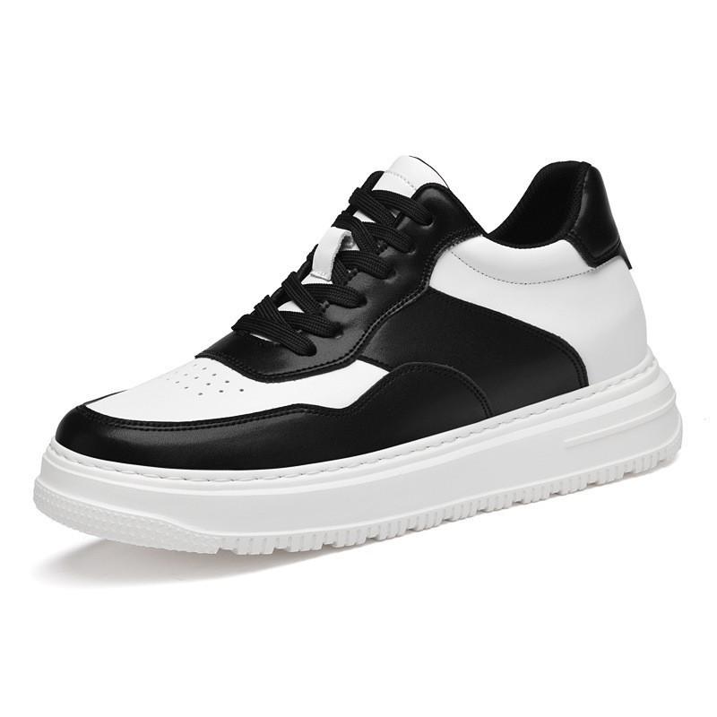 Men's Height Increasing Platform Shoes - 6CM Lift, Thick Sole, Cowhide Surface, Sports-Inspired, Fashionable Casual Footwear for Spring and Autumn