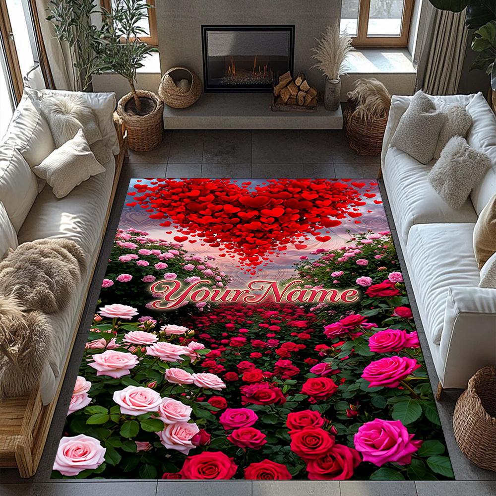 Rose Customize Your Name Floor Rug Office Rug Design for Living Rooms Balcony Study Room Foyer Antislip Carpet Decorate Offices Wedding Party Gift