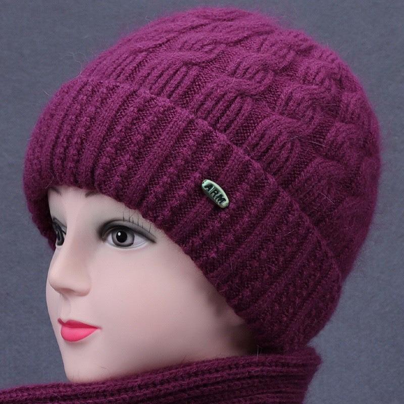 Winter new hat female old lady outdoor cold proof velvet warm big brim knitted wool hat
