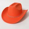 New European and American style flat-top woolen hat, western cowboy hat, unisex hat, equestrian hat with single row of rhinestones