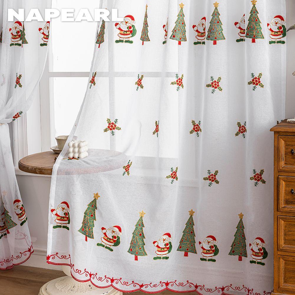 1PC NAPEARL Christmas Style Sheer Curtains Exquisite Embroidered Tulle Curtains for Living Room Bedroom Balcony Window Home Decor