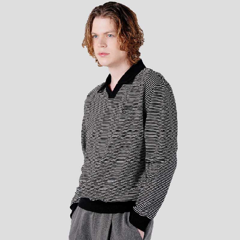 CUSTOMUS Color-Block Stripe Men'S Long Sleeve Polo Shirt Cxs25Fkkt917 Bla