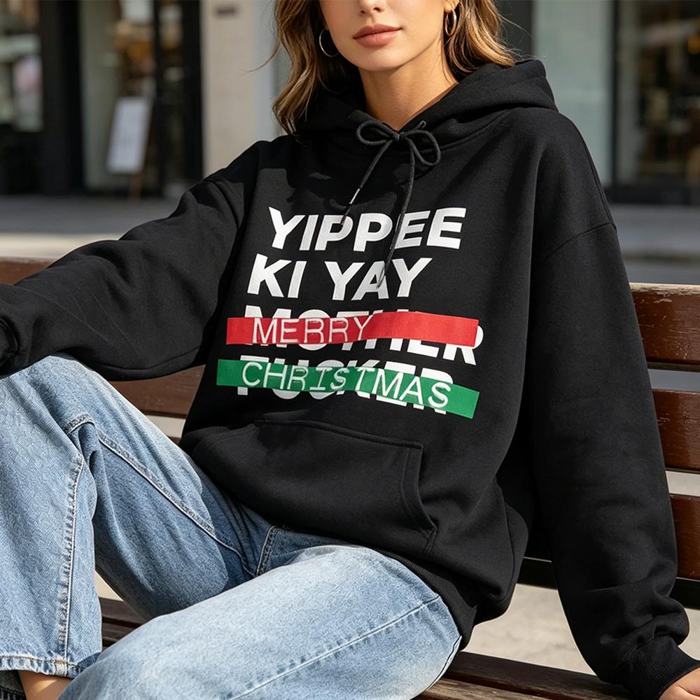 YIPPEE KI YAY Veselé Vánoce Parodie na Smrtonosnou past Černá mikina s kapucí Pohodlná Osobnost Unisex Pánské Sportovní oblečení
