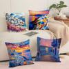 Santorini Landscape Cushion Cover Soft Short Plush Pillow Cover Smooth Cozy Texture Aesthetic Cushion Case Home Decor