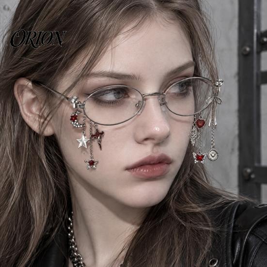 Personalized Styling Eyewear Aesthetic Oval Fake Glasses with Pendant, Anti-Blue Light Decorative Metal Fashion Eyewear, for Teen Girls Butterfly Star