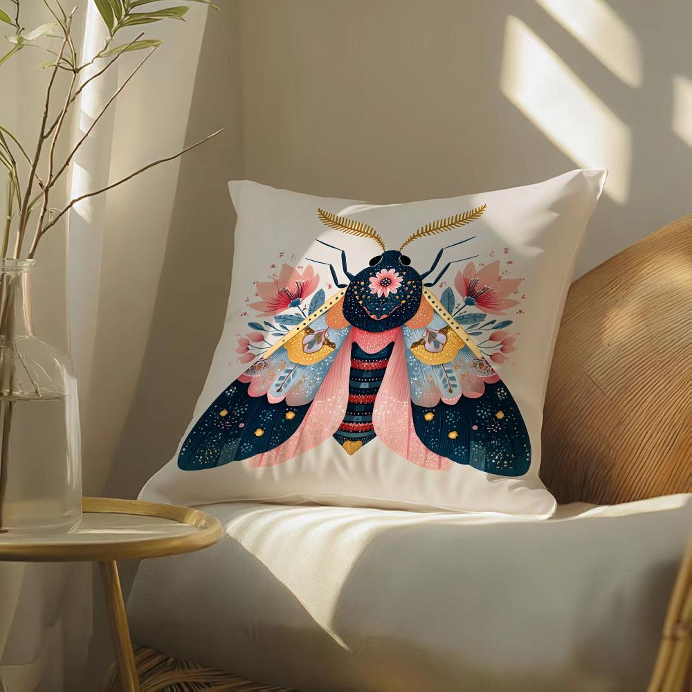 Colorful plant and insect home prints Cushion Cover DoubleSided Plush Sofa Cushion Covers Organic Breathable Invisible Zipper