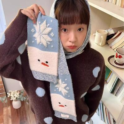 Cute Snowman Scarf Warm Knitted Scarf for Autumn and Winter