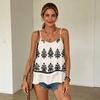 Women Sleeveless Double Layer Camisole Top Geometric Print Spaghetti Strap Summer Blouse Casual Lightweight Tank