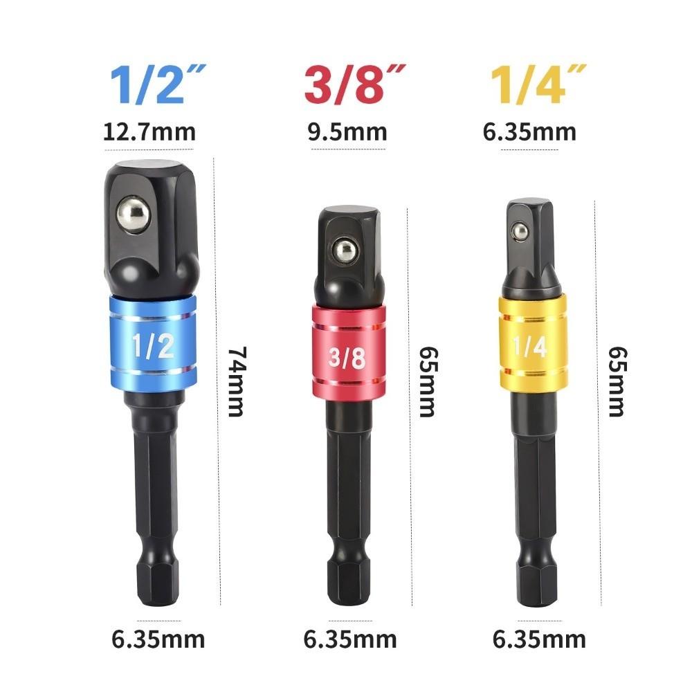 3PCS Multifunctional Drill Socket Adapter Colored Hex Shank Square Head Bits