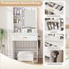 Small Vanity Table Set with Mirror and Adjustable LED Lighting, Socket, Hair Dryer Holder & Padded Stool - Drawers and Shelf, White, W60/H131.5/D38cm